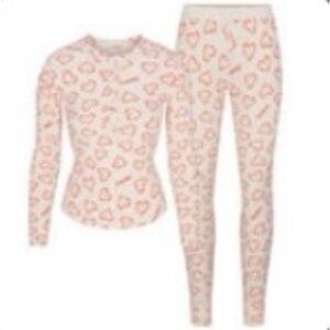 SKIMS Pink Heart Pattern Pajama Set